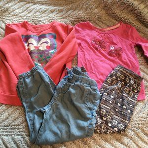 Little Girl XS 4 5 Clothing Bundle Lot of 4 Sweater Bottoms Jogger Owl Butterfly